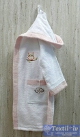 Халат детский с капюшоном Volenka Совёнок, белый/светло-розовый